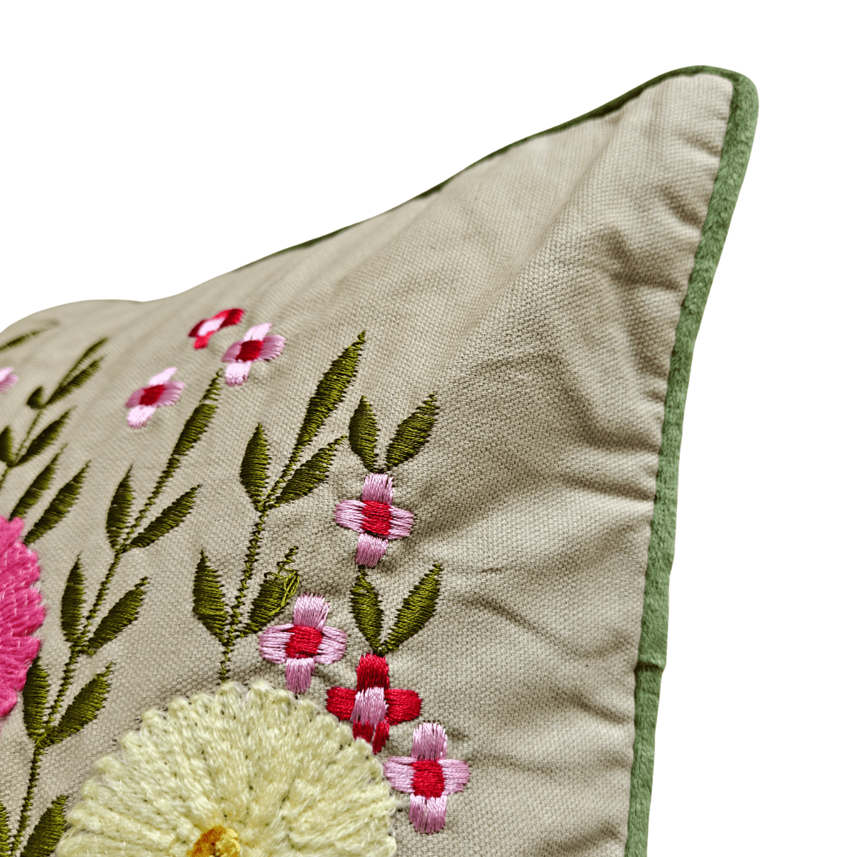 Inaya Embroidered Cushion Cover, 16" x 16", Beige, Pack of 1 - Coral Slub - 