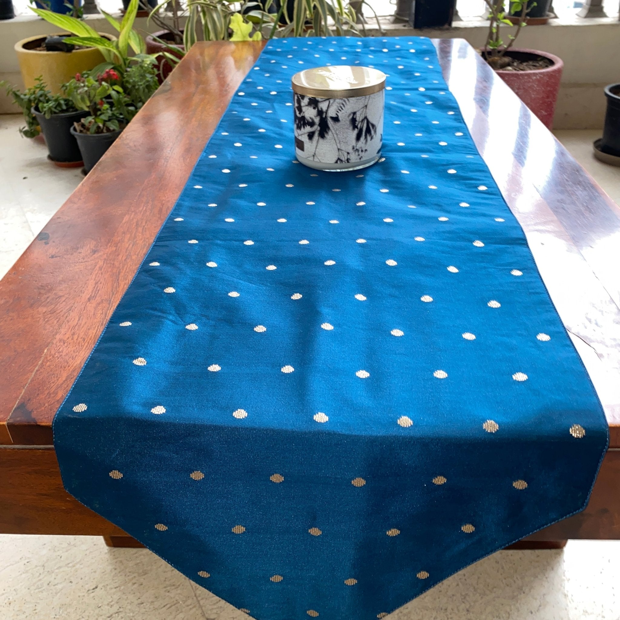 Indigo Charm Taffetta Table Runner 13" x 72" - Coral Slub - 