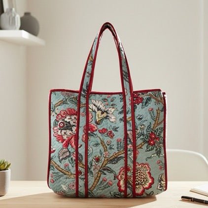 Indigo Ember Botanic Print Tote Bag - Coral Slub - 