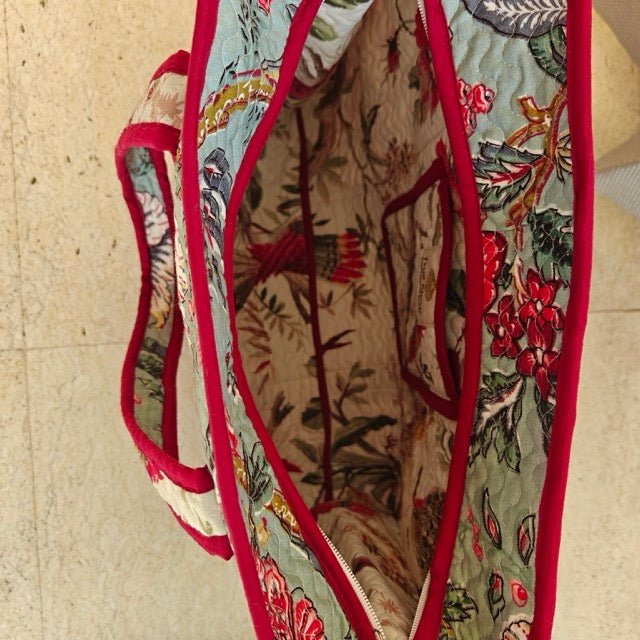 Indigo Ember Botanic Print Tote Bag - Coral Slub - 