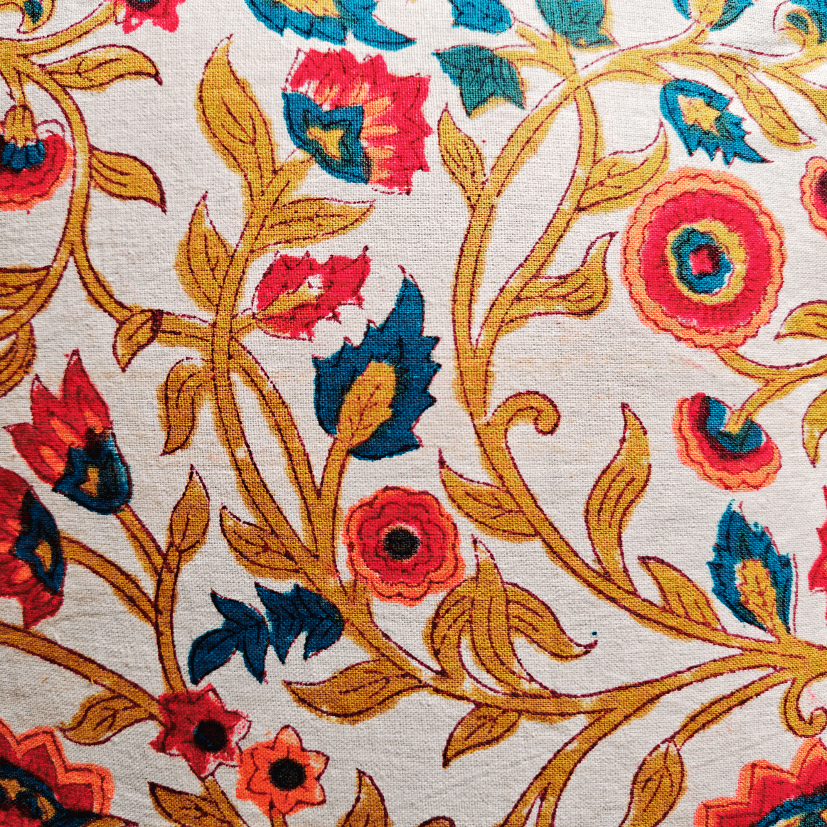 Iraani Hand Block Printed Cushion Covers, 16" x 16", Pack of 5 - Coral Slub - 