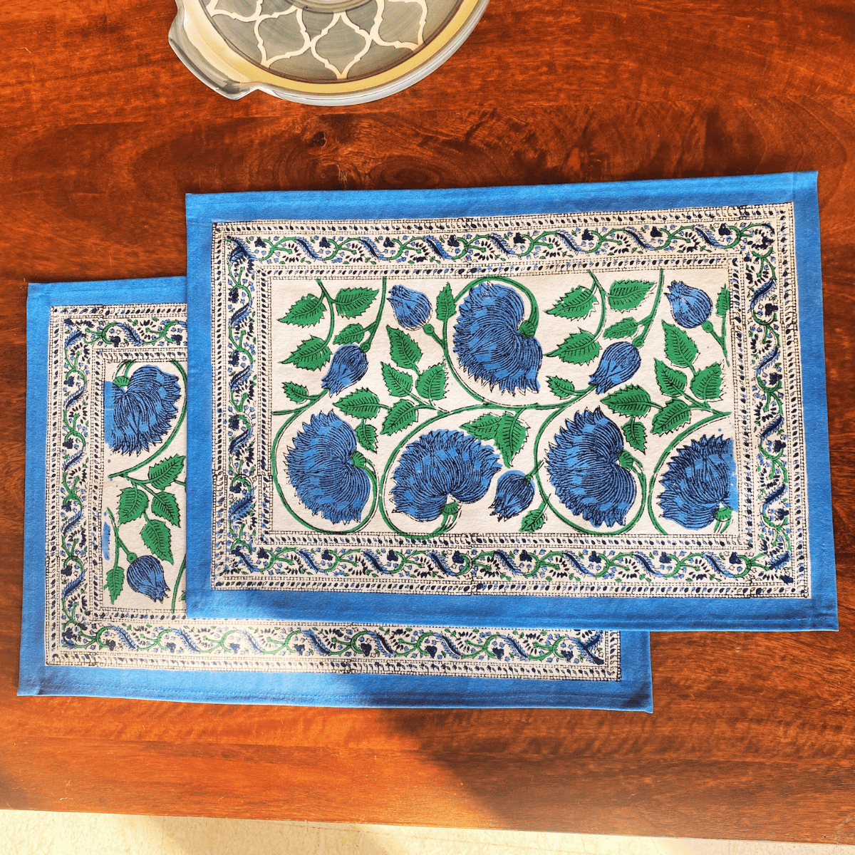 Iris Hand Block Print Placemats, 12" x 18", Set of 6 - Coral Slub - 