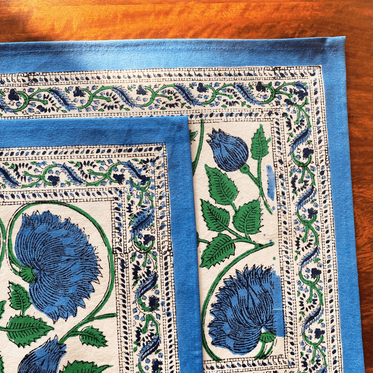 Iris Hand Block Print Placemats, 12" x 18", Set of 6 - Coral Slub - 