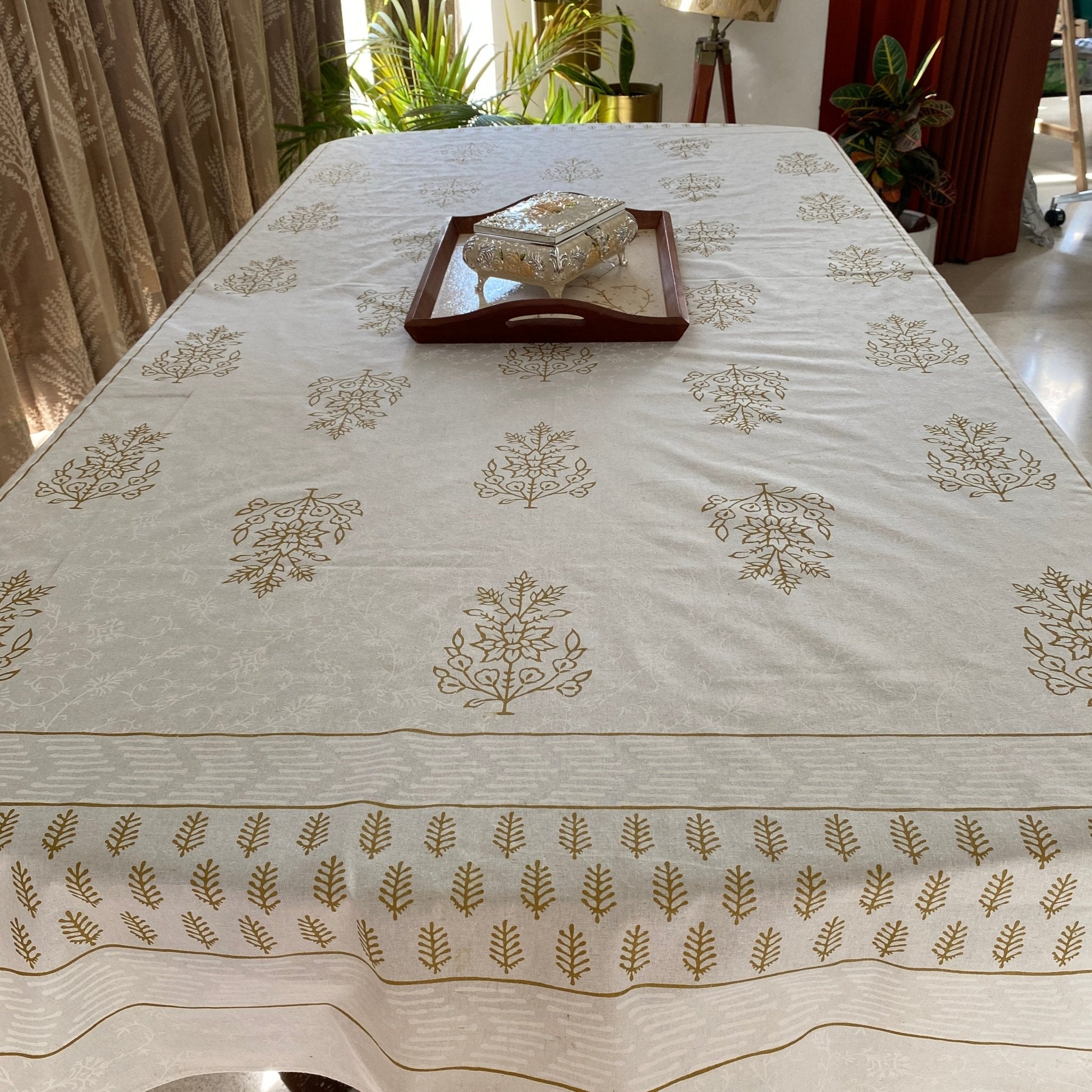 Ivory Coast 6 Seater Dining Table Cover, 100% Cotton, 60" x 90" - Coral Slub - 