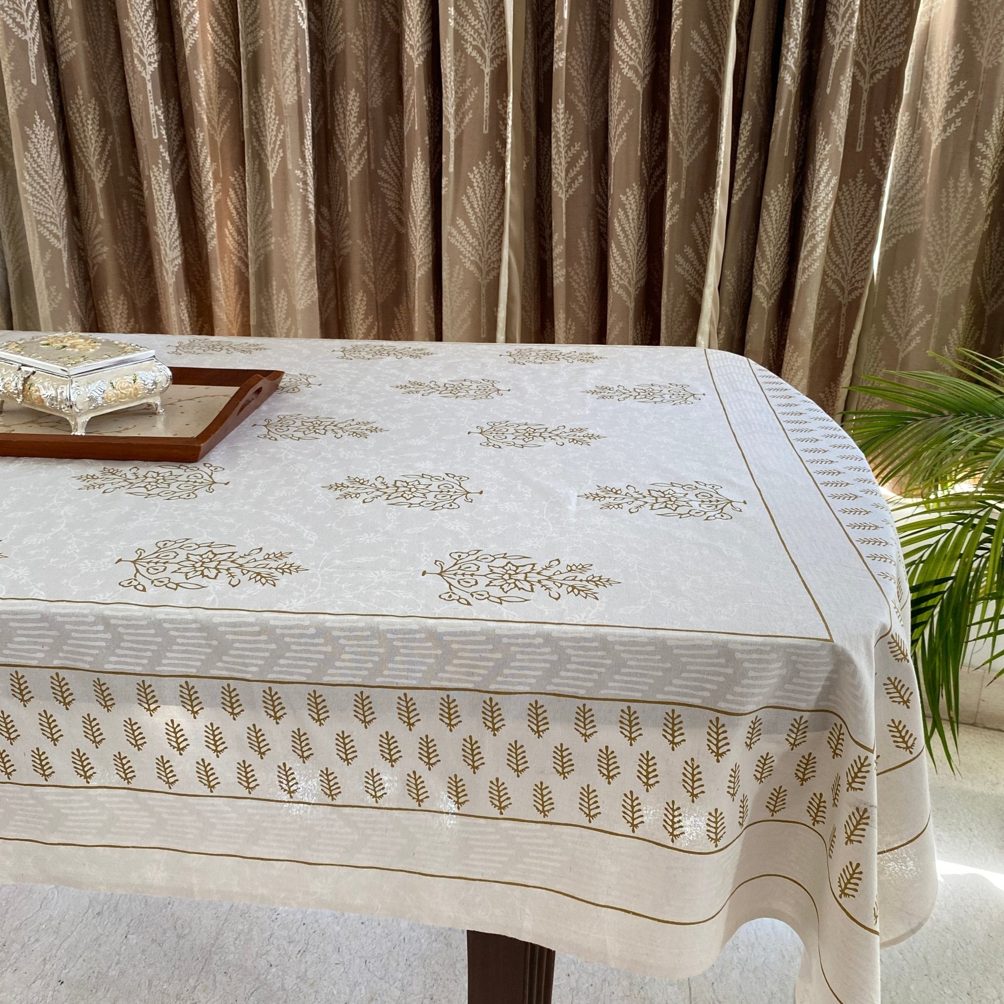 Ivory Coast 6 Seater Dining Table Cover, 100% Cotton, 60" x 90" - Coral Slub - 