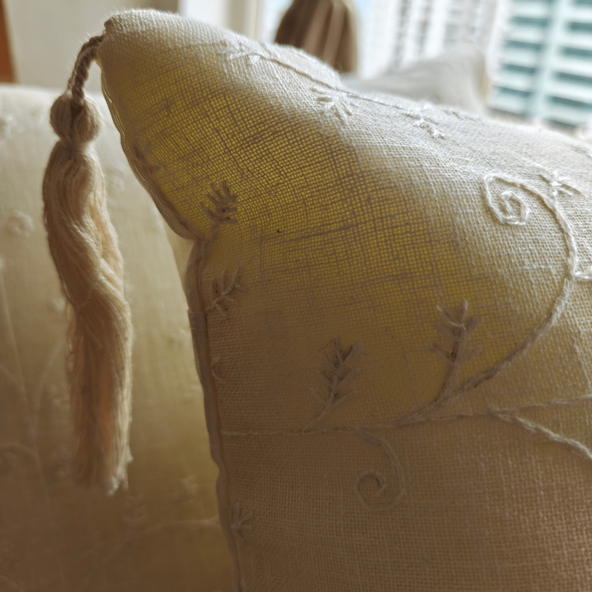 Ivy Emroidered Cushion Cover Set – 16" x 16" (Pack of 2) - Coral Slub - 