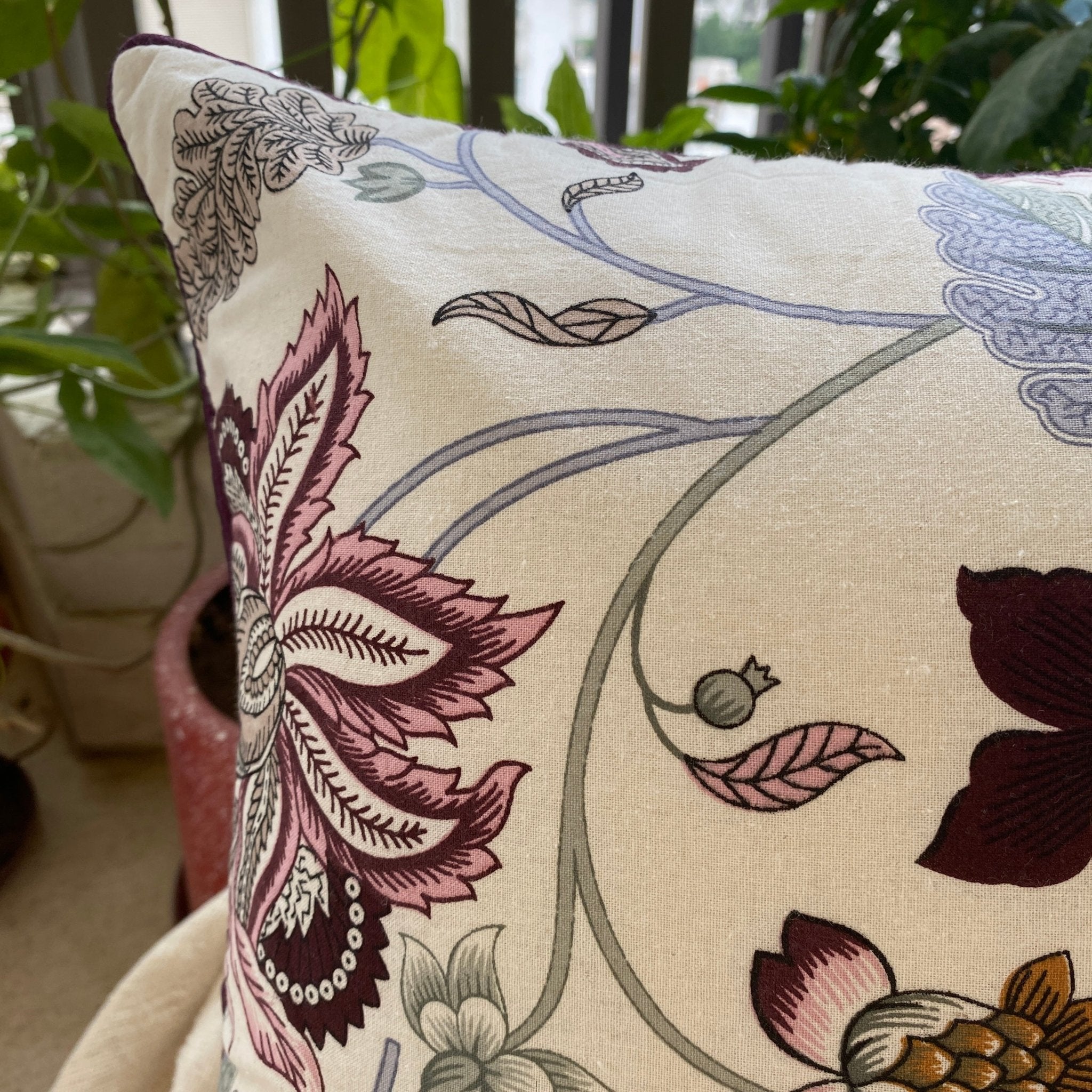 Jamuni Bloom Cushion Cover, Pack of 2, 16" x 16" - Coral Slub - 