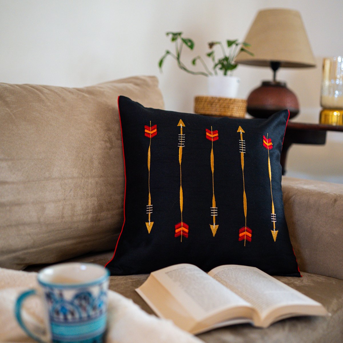 Jewel Black Cushion Cover, 16" x 16", Pack of 1 - Coral Slub - 