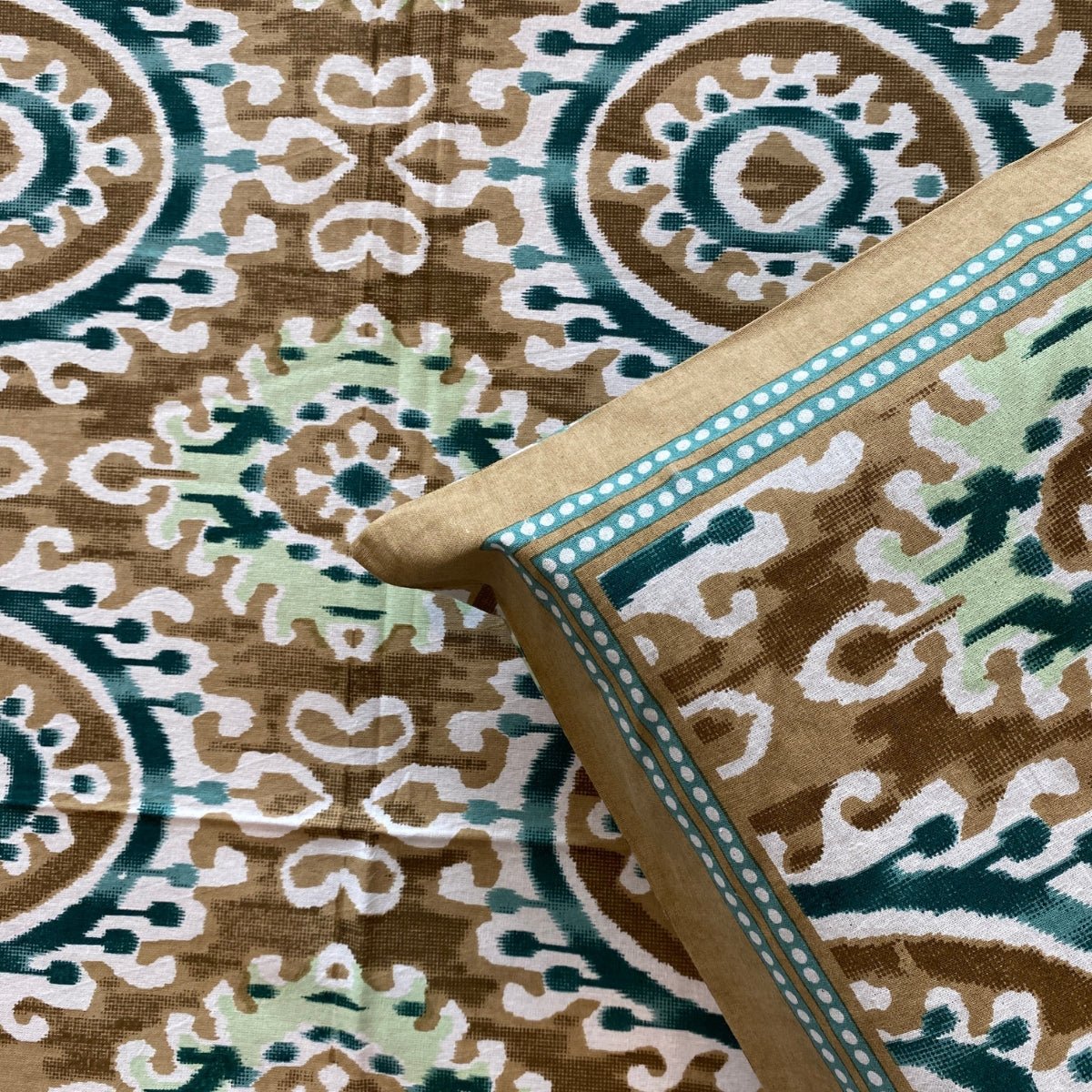 Jharokha Ikat Print Bedsheet Set, King Size, 100" x 108" - Coral Slub - 