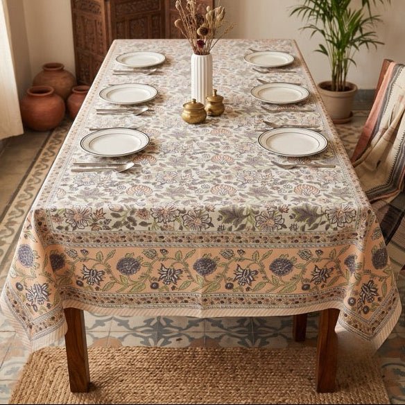 Juhi 6 Seater Dining Table Cover, 100% Cotton, 60" x 90" - Coral Slub -