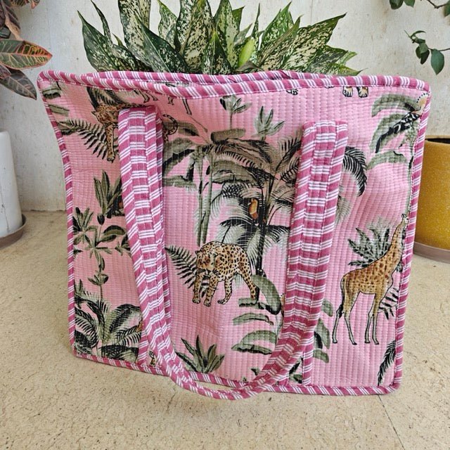 Jungle Blush Animal Print Tote Bag - Coral Slub - 