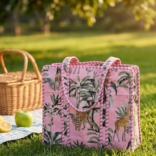 Jungle Blush Animal Print Tote Bag - Coral Slub - 