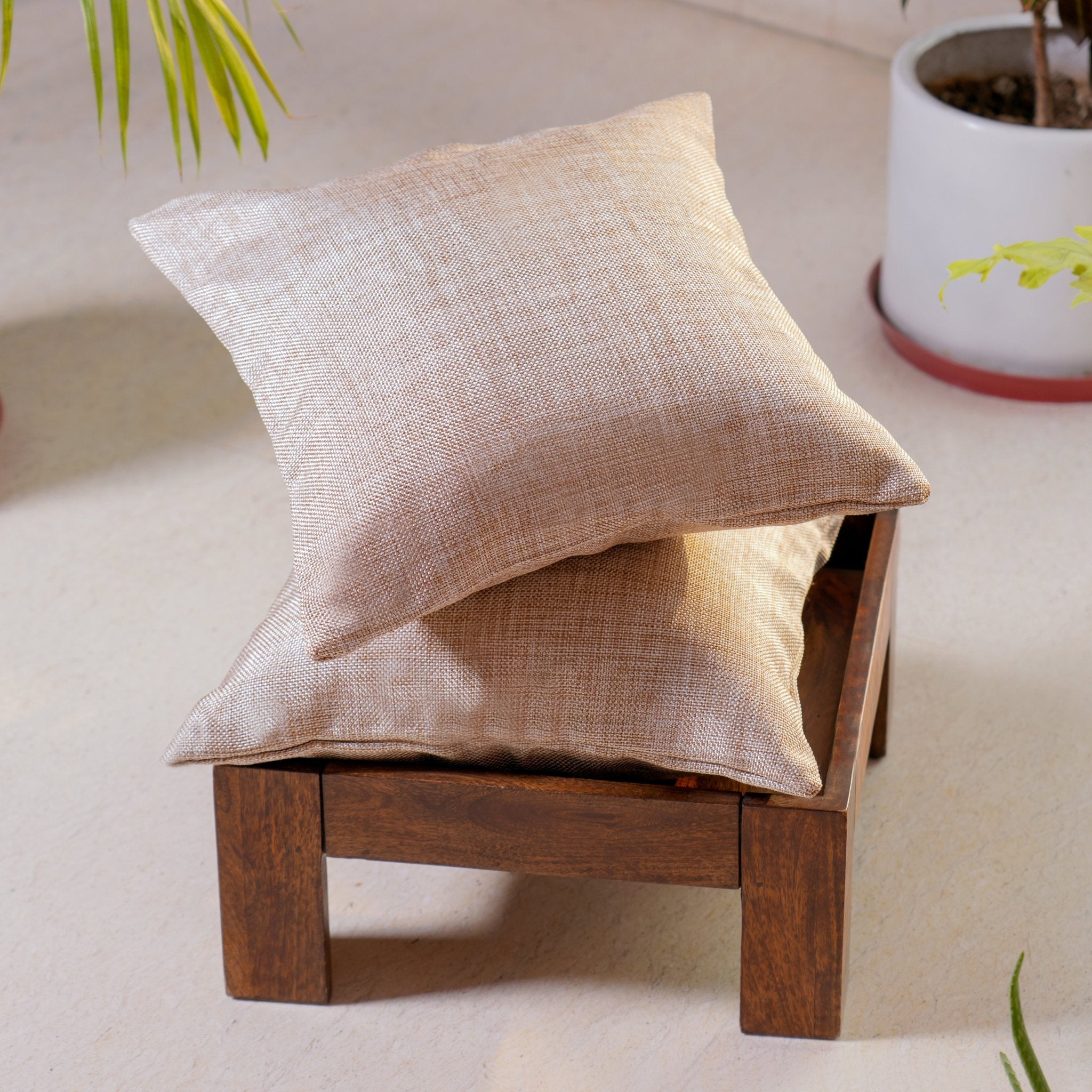 Jute Essence Beige Cushion Covers, Pack of 2, 16" x 16" - Coral Slub - 