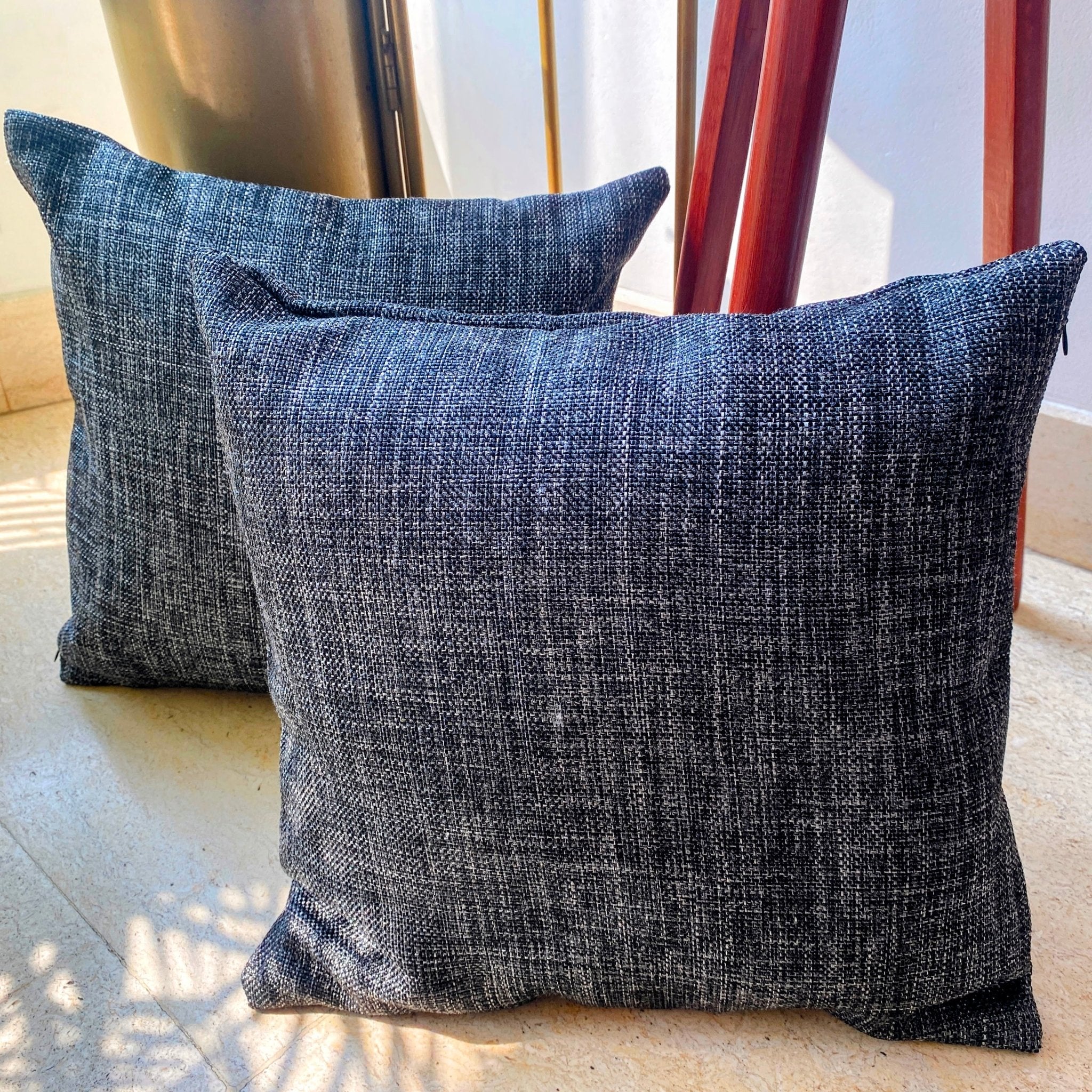 Jute Essence Charcoal Cushion Covers, Pack of 2, 16" x 16" - Coral Slub - 