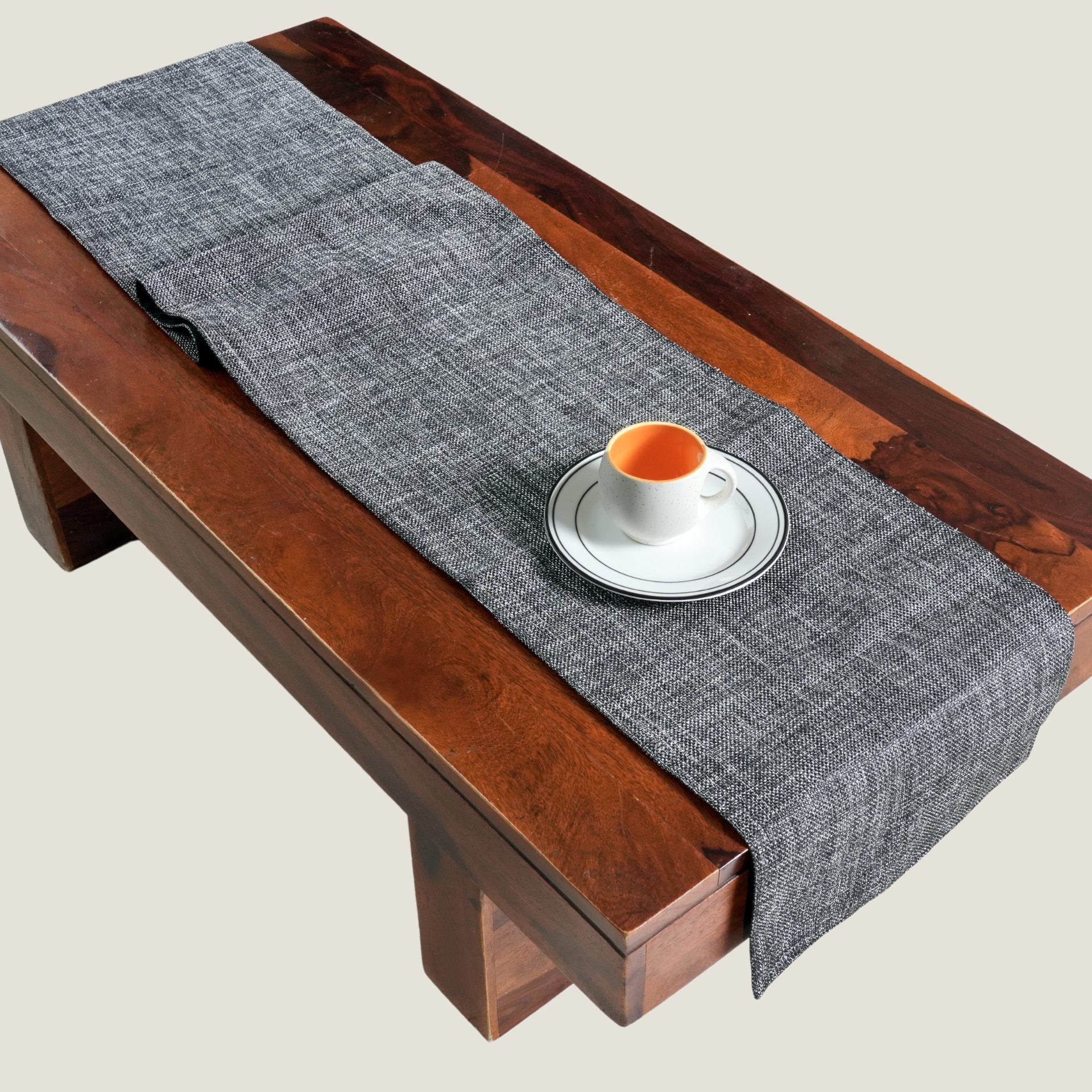 Jute Essence Charcoal Table Runner 13" x 72" - Coral Slub - 