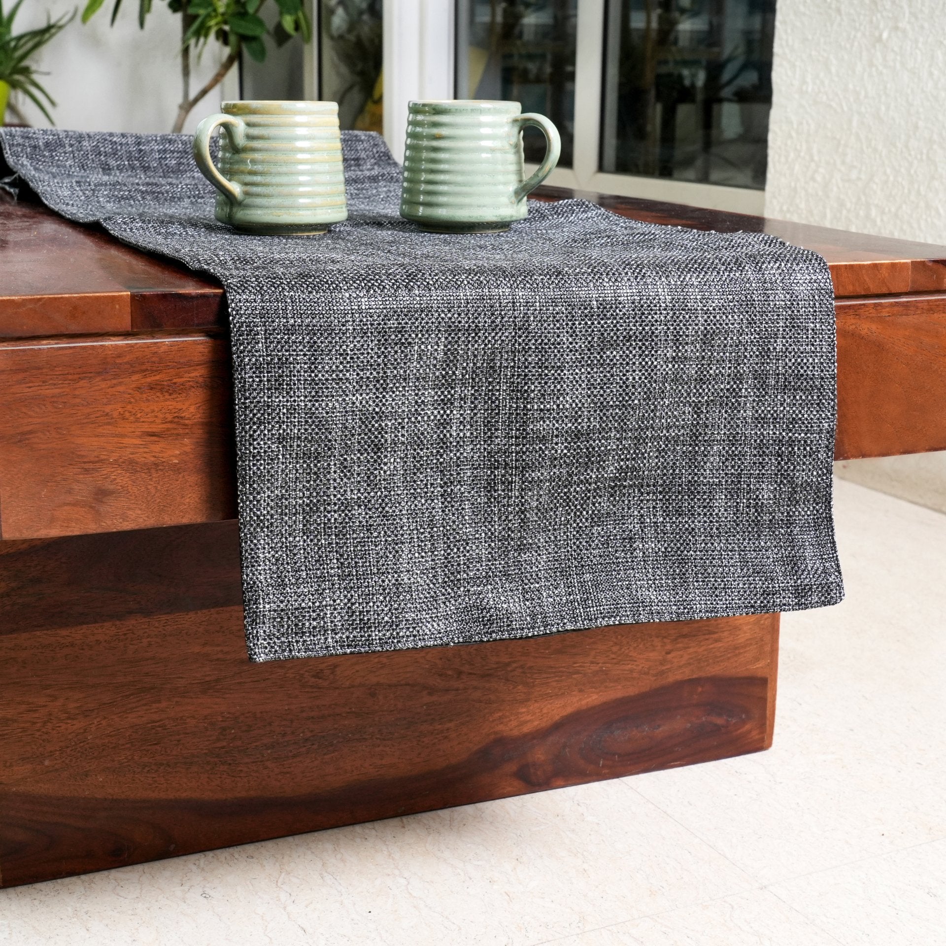 Jute Essence Charcoal Table Runner 13" x 72" - Coral Slub - 