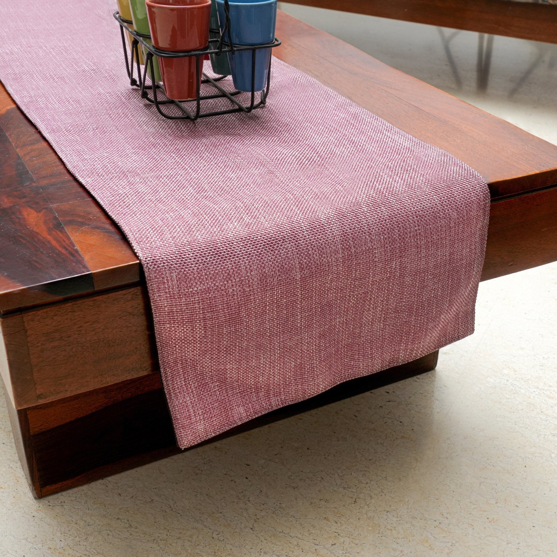 Jute Essence Dark Mauve Table Runner 13" x 72", Elegant Black Taffeta Lining - Coral Slub - 