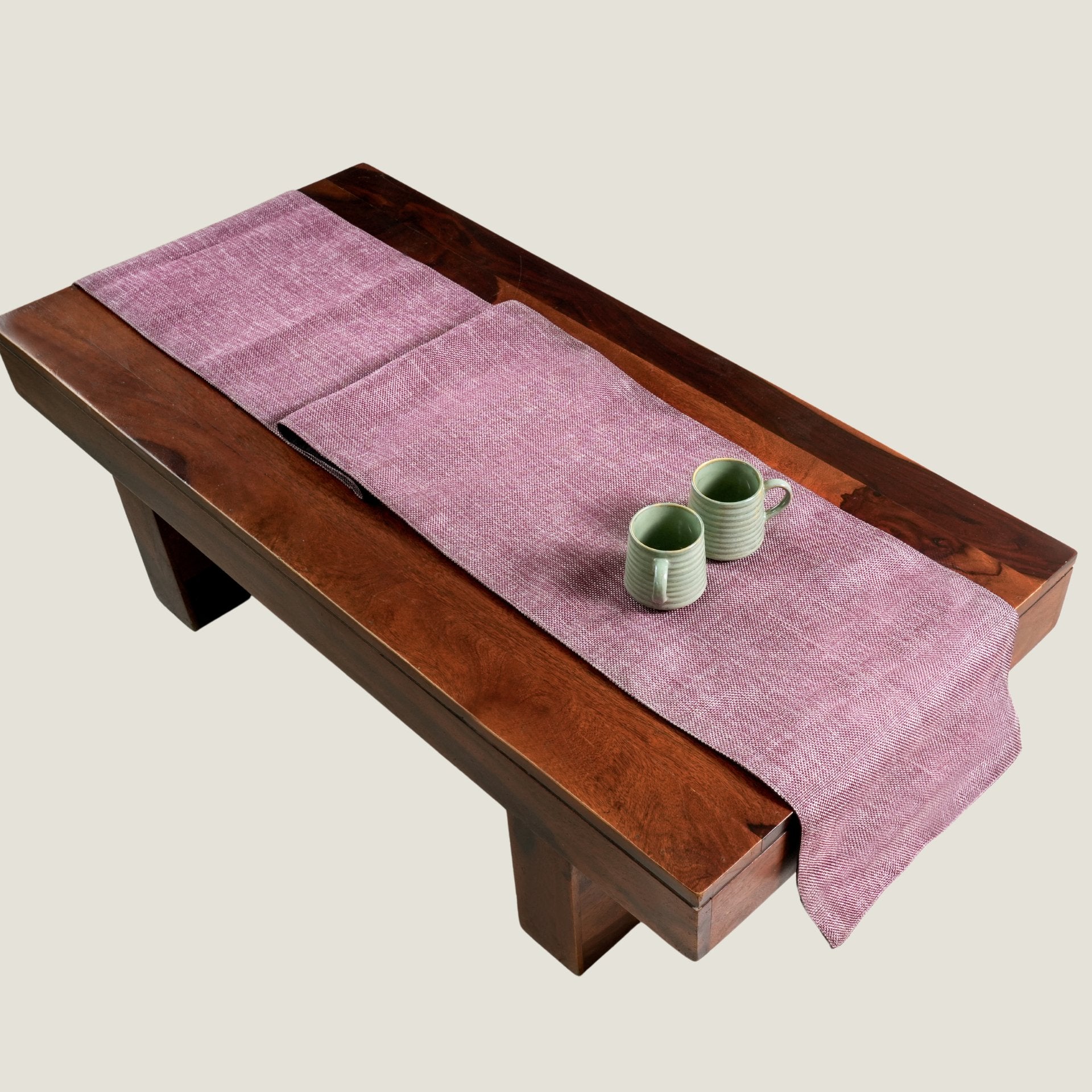 Jute Essence Dark Mauve Table Runner 13" x 72", Elegant Black Taffeta Lining - Coral Slub - 