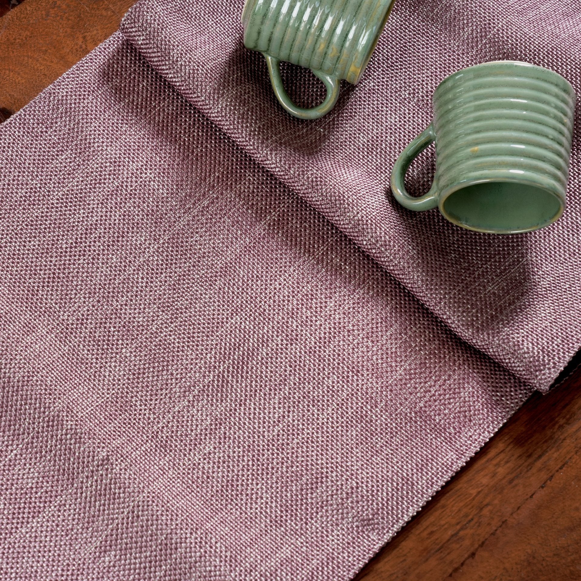 Jute Essence Dark Mauve Table Runner 13" x 72", Elegant Black Taffeta Lining - Coral Slub - 