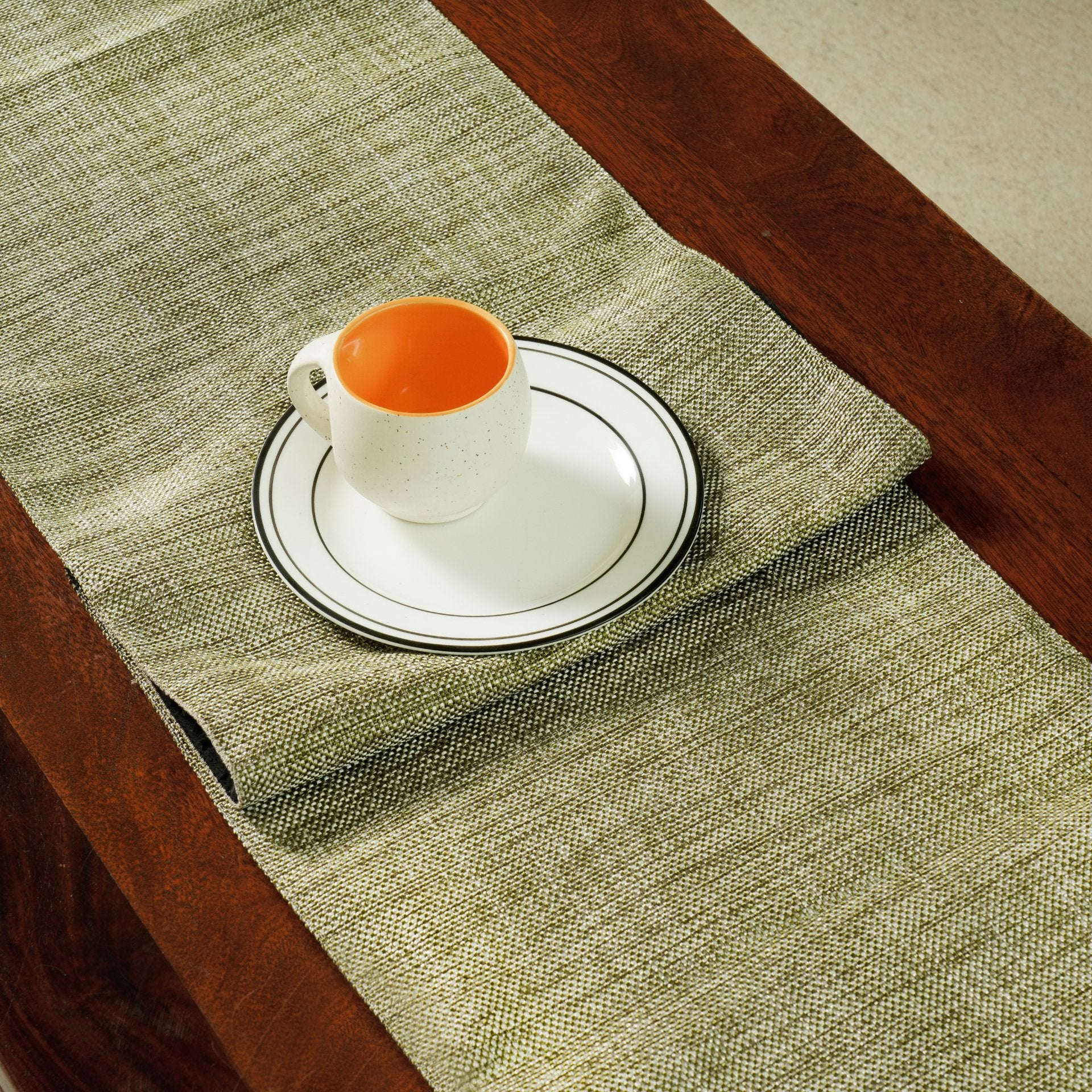 Jute Essence Olive Table Runner 13" x 72" - Coral Slub - 