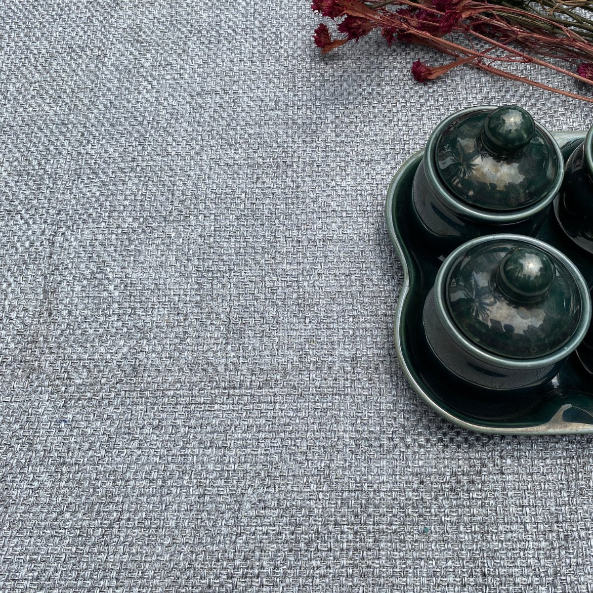 Jute Lux Silver Six Seater Dining Table Cover, 60" X 90" - Coral Slub - 