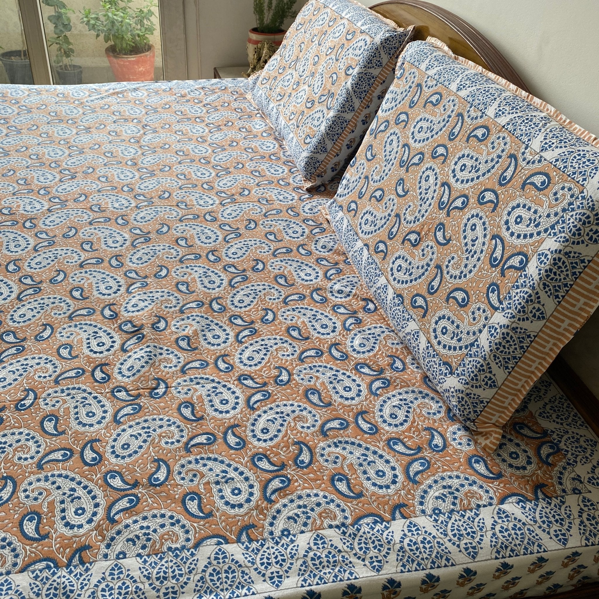 Kanchan Bedsheet Set 100% Cotton, King Size, 100" x 108" - Coral Slub - 