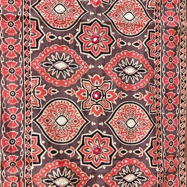 Kasumbi Ajrak Print Table Runner - Coral Slub -