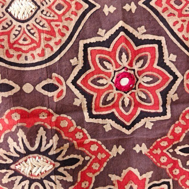 Kasumbi Ajrak Print Table Runner - Coral Slub -