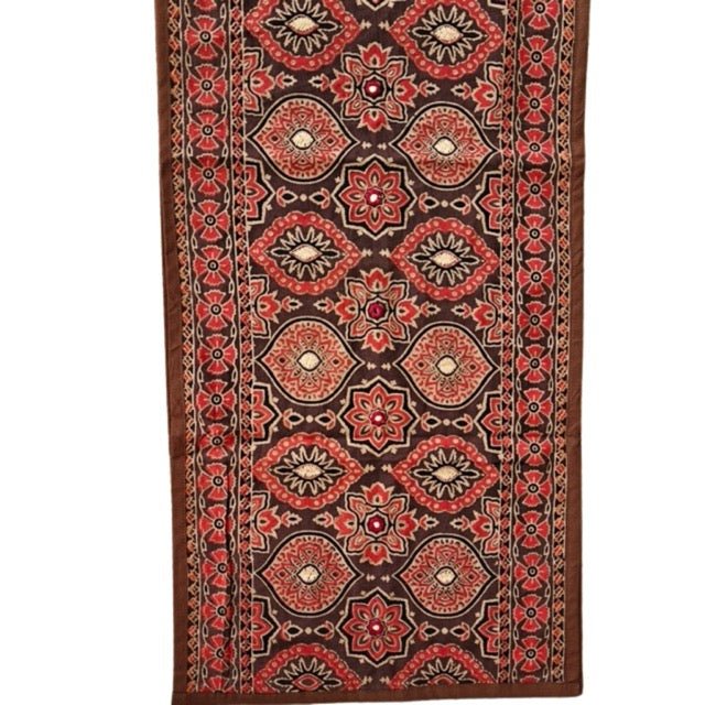 Kasumbi Ajrak Print Table Runner - Coral Slub -
