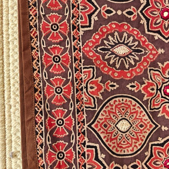 Kasumbi Ajrak Print Table Runner - Coral Slub -