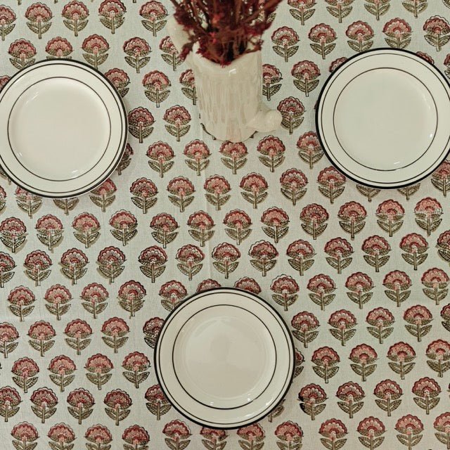 Kesar 6 Seater Dining Table Cover, 100% Cotton, 60" x 90" - Coral Slub -
