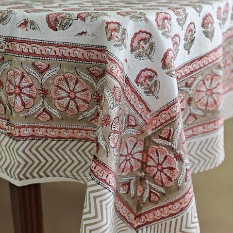 Kesar 6 Seater Dining Table Cover, 100% Cotton, 60" x 90" - Coral Slub -
