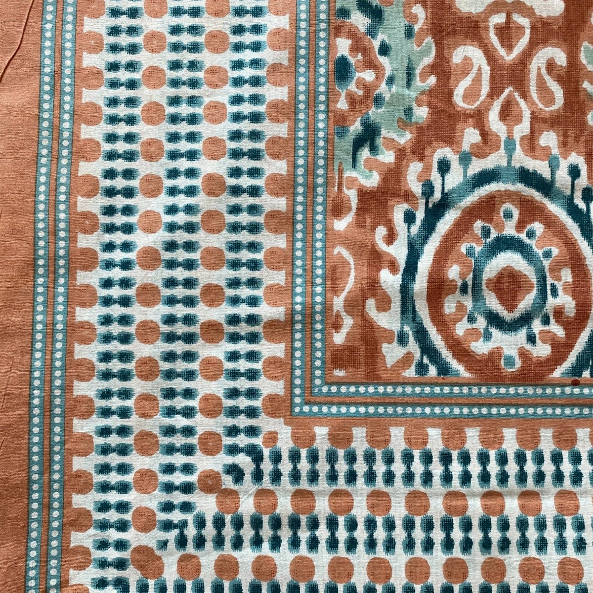 Kesar Ikat Print Bedsheet Set, King Size, 100" x 108" - Coral Slub - 