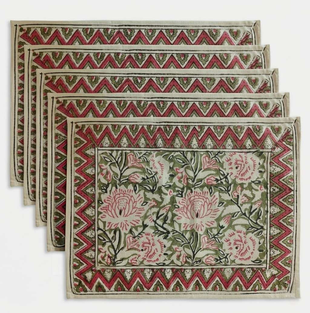 Ketaki Block Print Placemats - Coral Slub -
