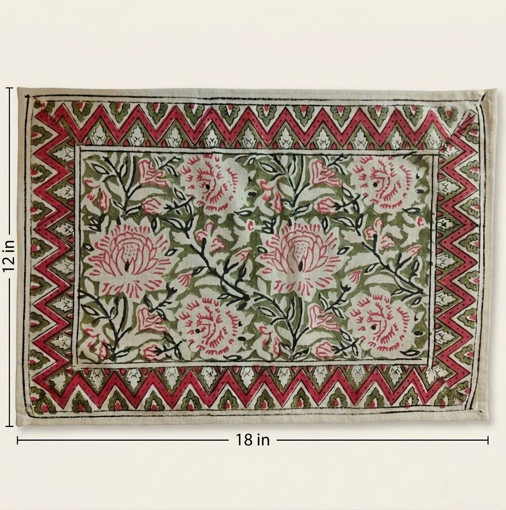 Ketaki Block Print Placemats - Coral Slub -