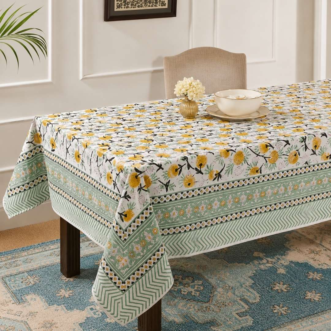 Kevda 6 Seater Dining Table Cover, 100% Cotton, 60" x 90" - Coral Slub -