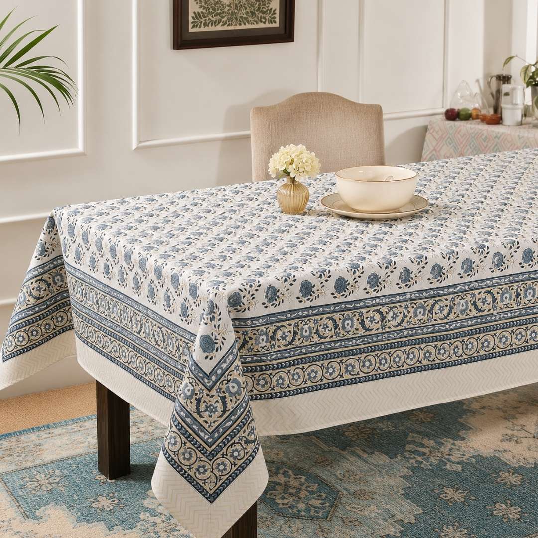 Kora 6 Seater Dining Table Cover, 100% Cotton, 60" x 90" - Coral Slub -