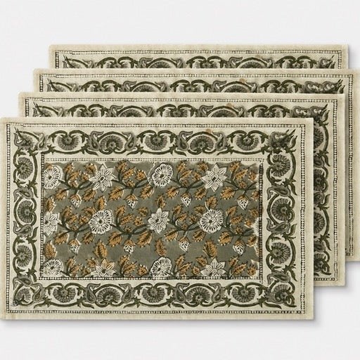 Kund Block Print Placemats - Coral Slub -