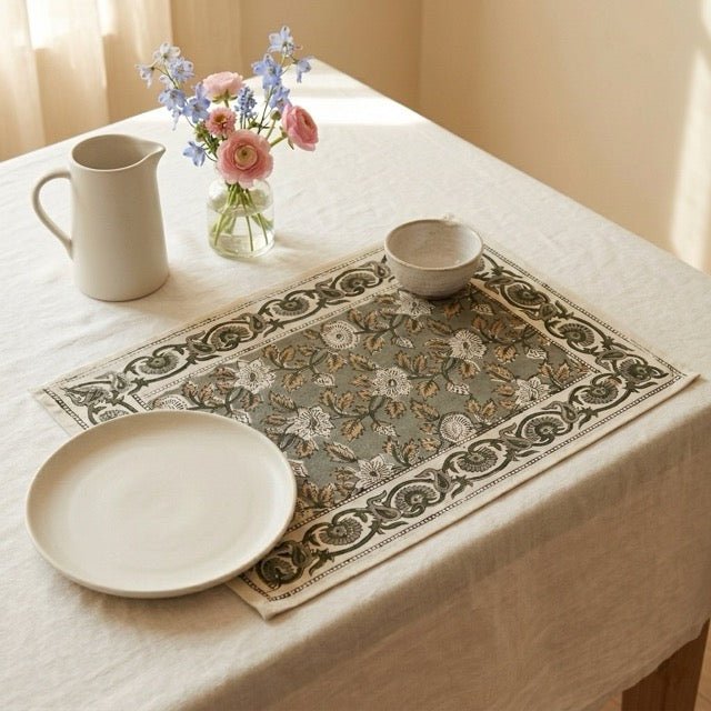 Kund Block Print Placemats - Coral Slub -