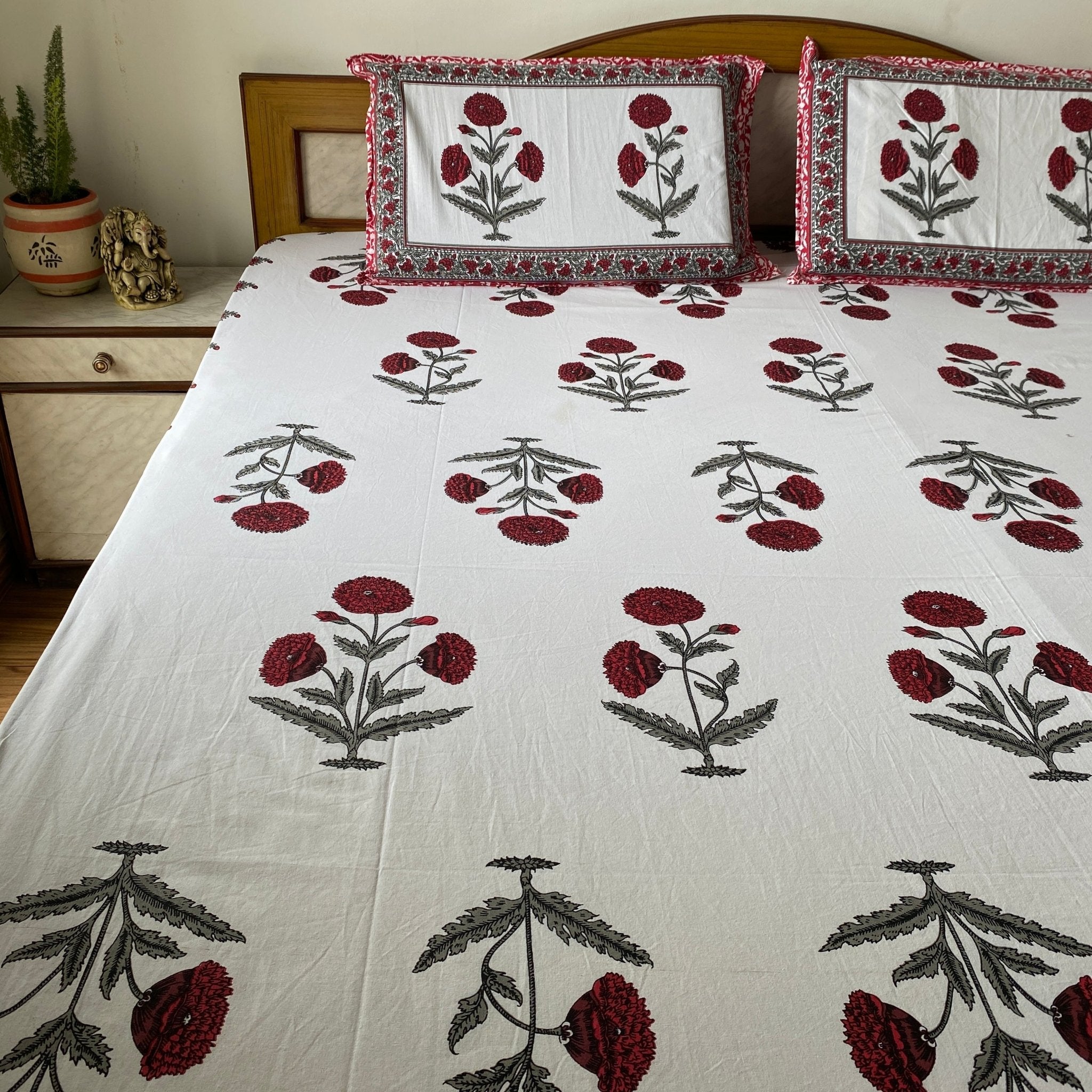 Laalima Bedsheet Set 100% Cotton, King Size, 100" x 108" - Coral Slub - 