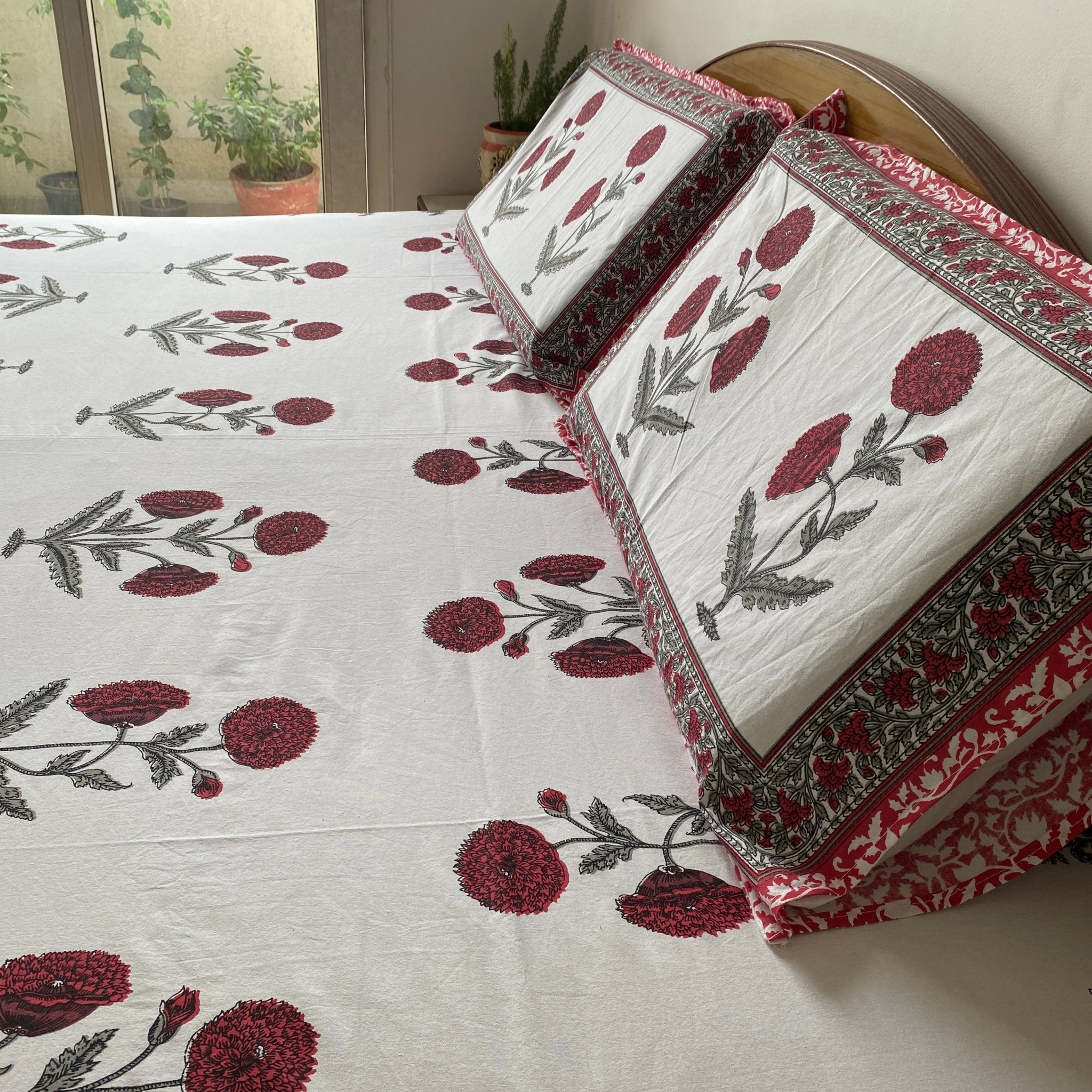 Laalima Bedsheet Set 100% Cotton, King Size, 100" x 108" - Coral Slub - 