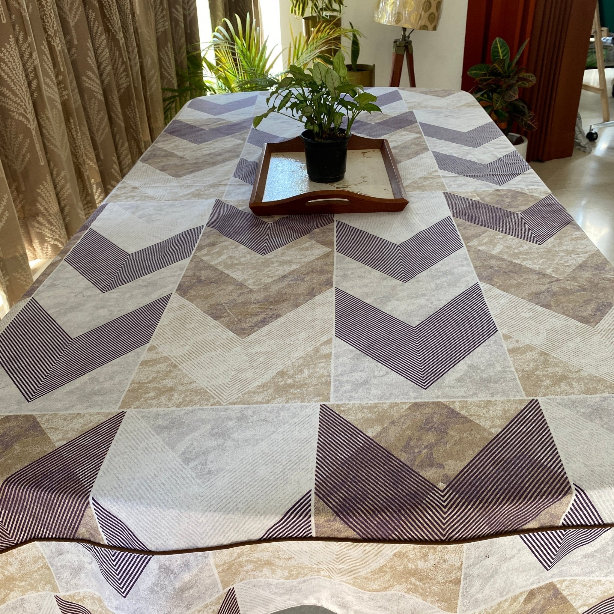 Lattice Dreamscape 6 Seater Dining Table Cover, 100% Cotton, 60" x 90" - Coral Slub - 