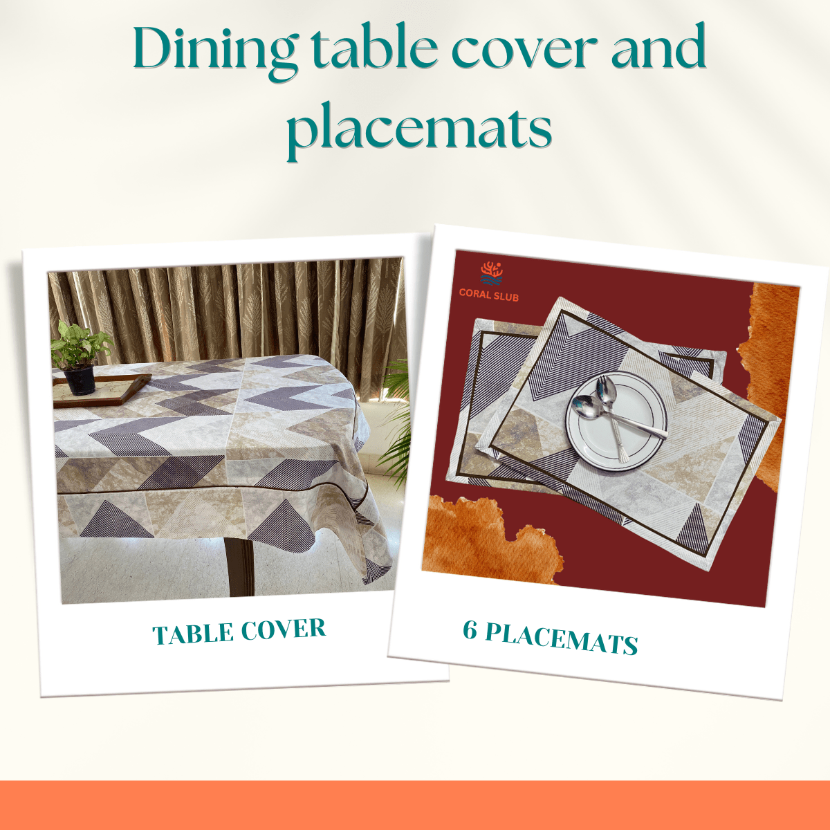 Lattice Dreamscape Dining Combo – 100% Cotton Table Cover & Placemats - Coral Slub - 