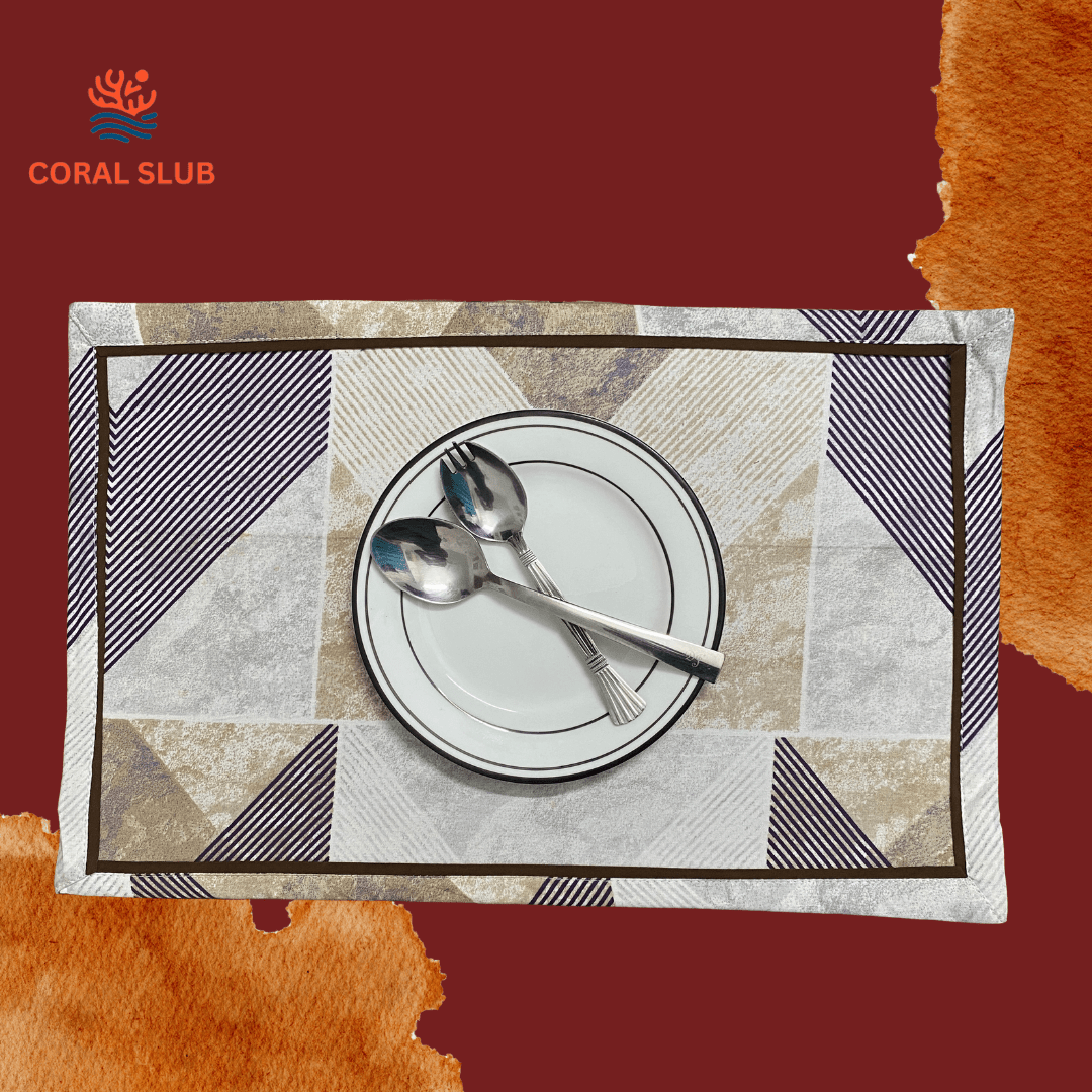 Lattice Dreamscape Dining Combo – 100% Cotton Table Cover & Placemats - Coral Slub - 