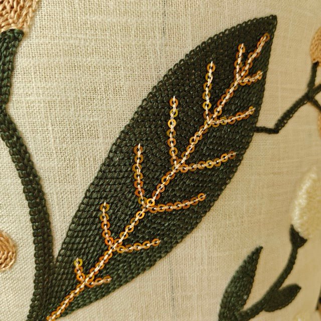 Leaf Embroidery Cushion Cover, 16" x 16", Pack of 1 - Coral Slub -