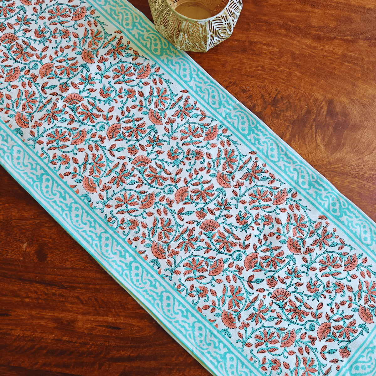 Leaflet Table Runner, 100% cotton, 13" X 72" - Coral Slub - 