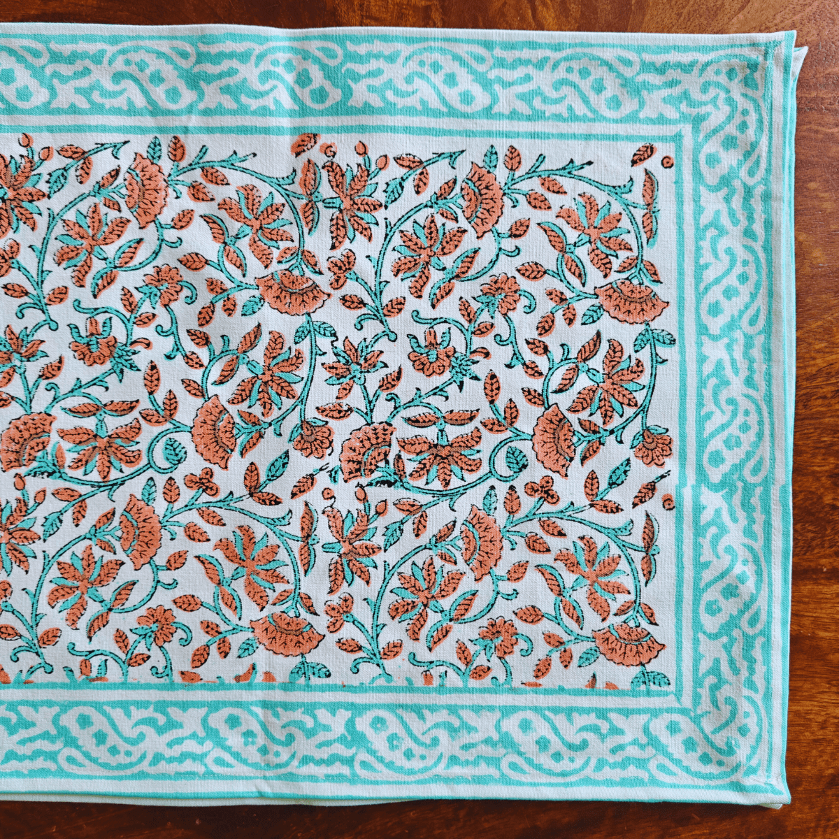 Leaflet Table Runner, 100% cotton, 13" X 72" - Coral Slub - 