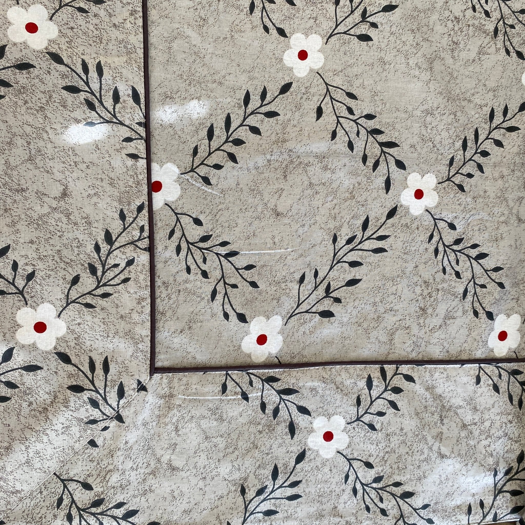 Leafy Bloom 6 Seater Dining Table Cover, 100% Cotton, 60" x 90" - Coral Slub - 