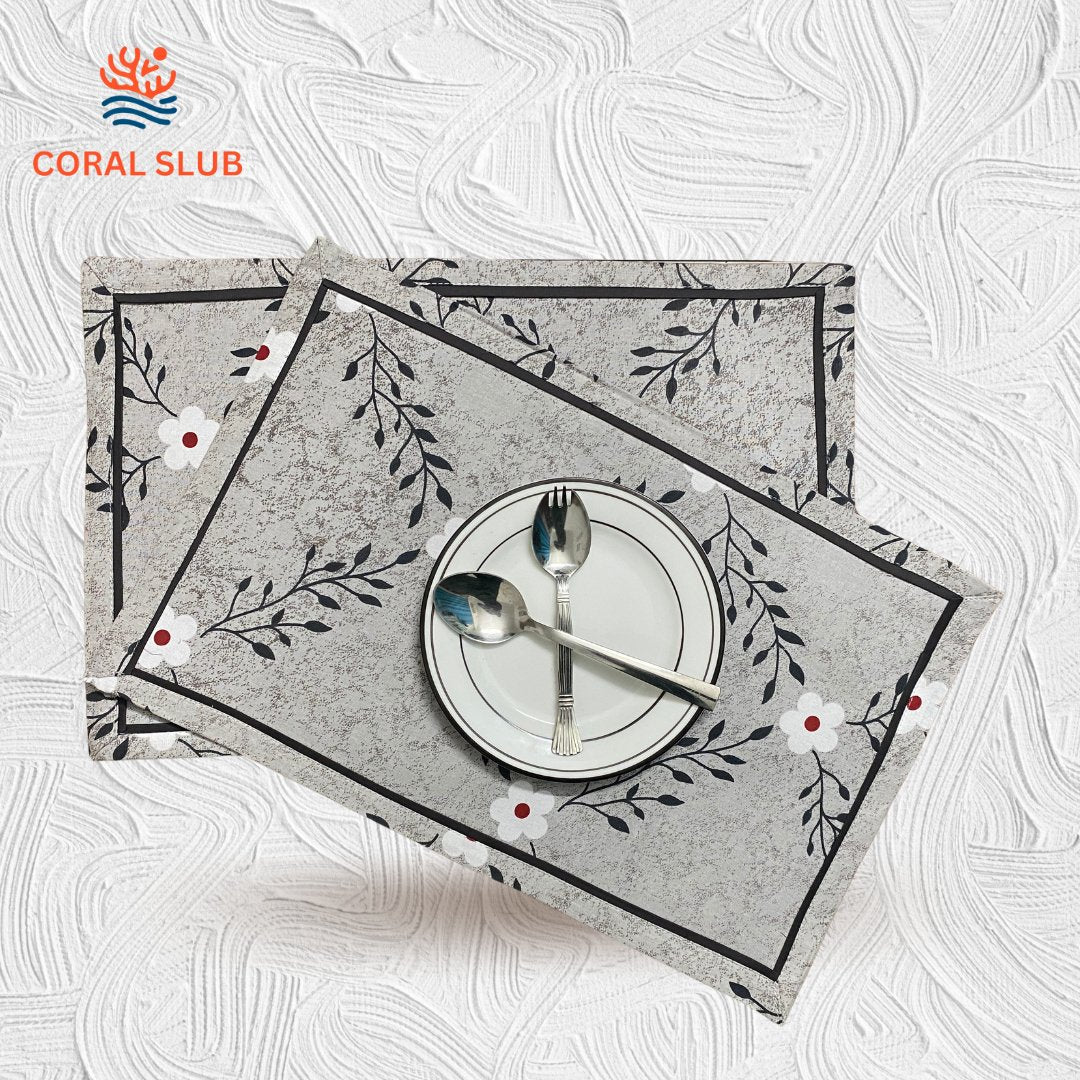 Leafy Bloom Cotton Placemats, 12" x 18", Set of 2 - Coral Slub - 
