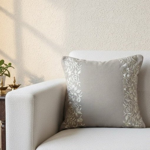 Lumi Embroidered Cushion Cover - Coral Slub - 